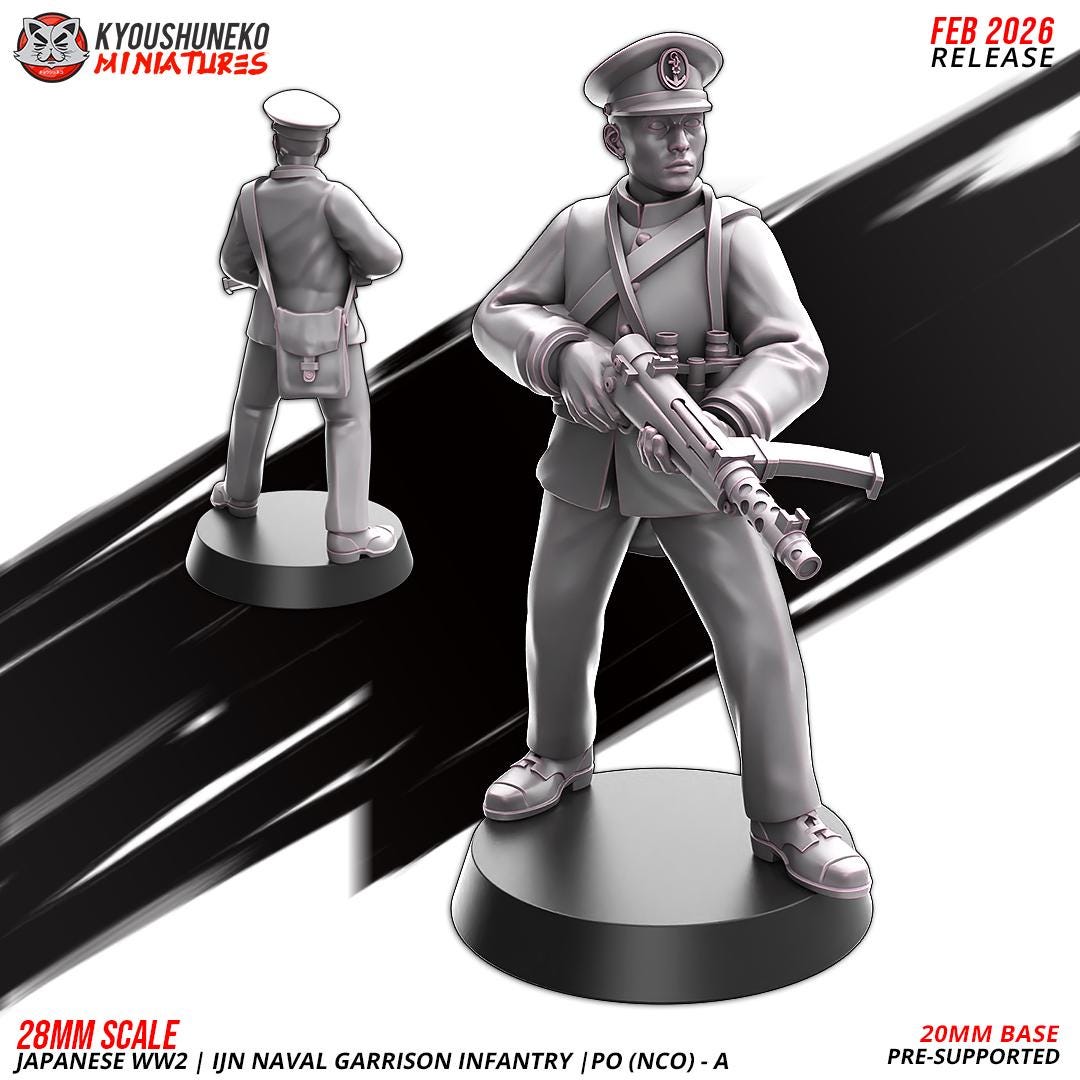WWII Japanese Navy Garrison Infantry NCO (2 models) Various Scales Sf Wargaming (US tariffs are pre-paid by us)