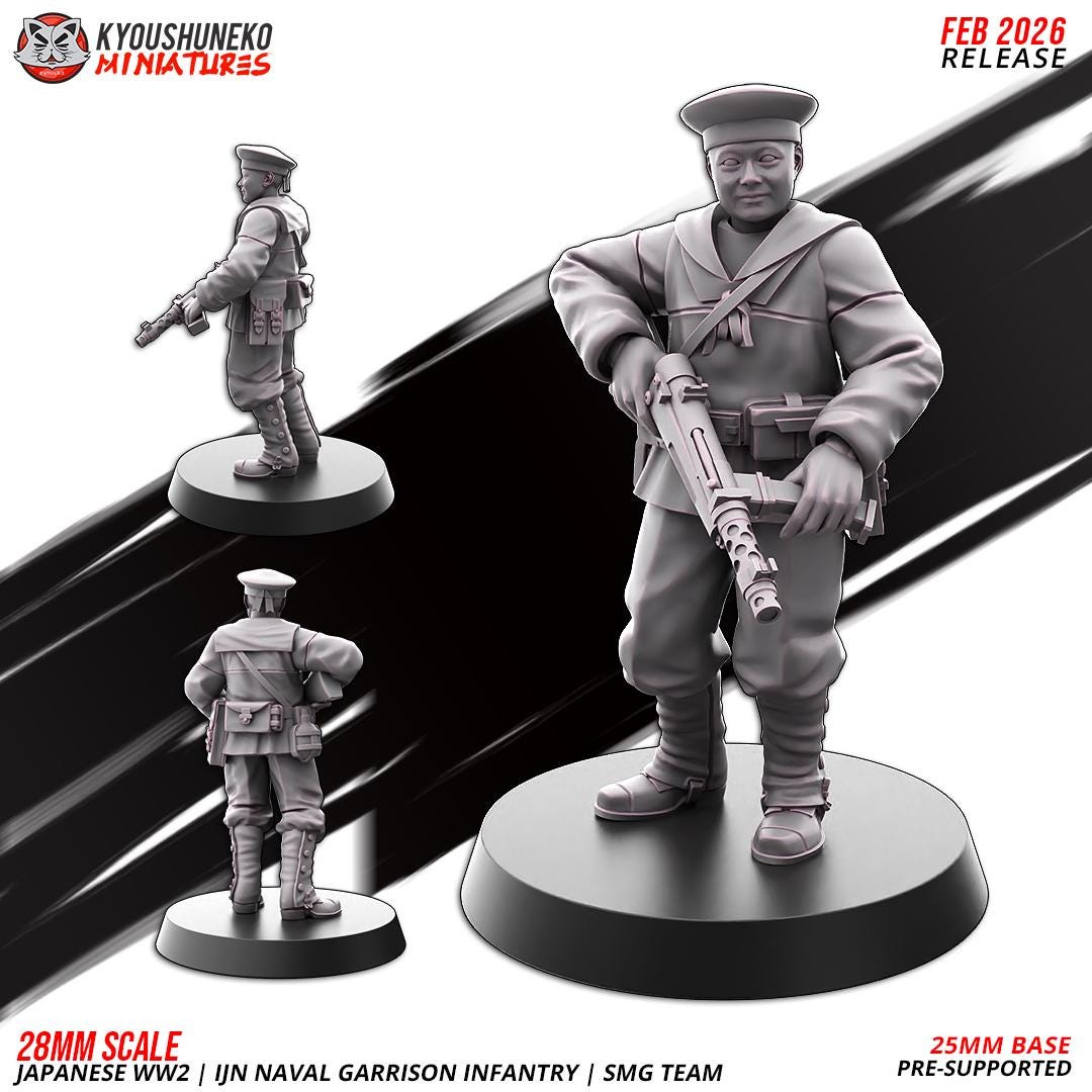 WWII Japanese Naval Garrison Infantry Squad SMGs (10 models) Various Scales Historical Wargaming (US tariffs are pre-paid by us)