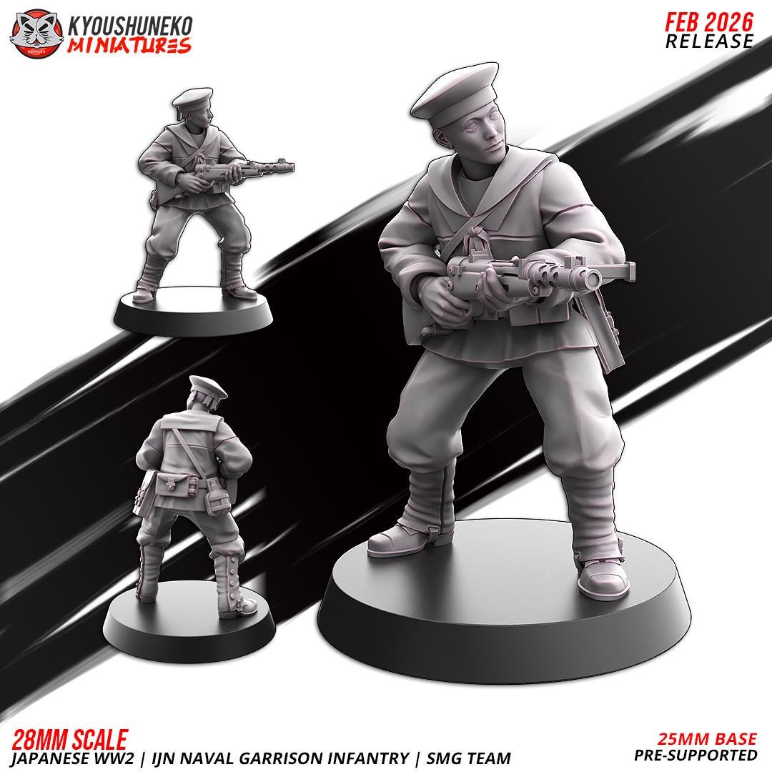 WWII Japanese Naval Garrison Infantry Squad SMGs (10 models) Various Scales Historical Wargaming (US tariffs are pre-paid by us)
