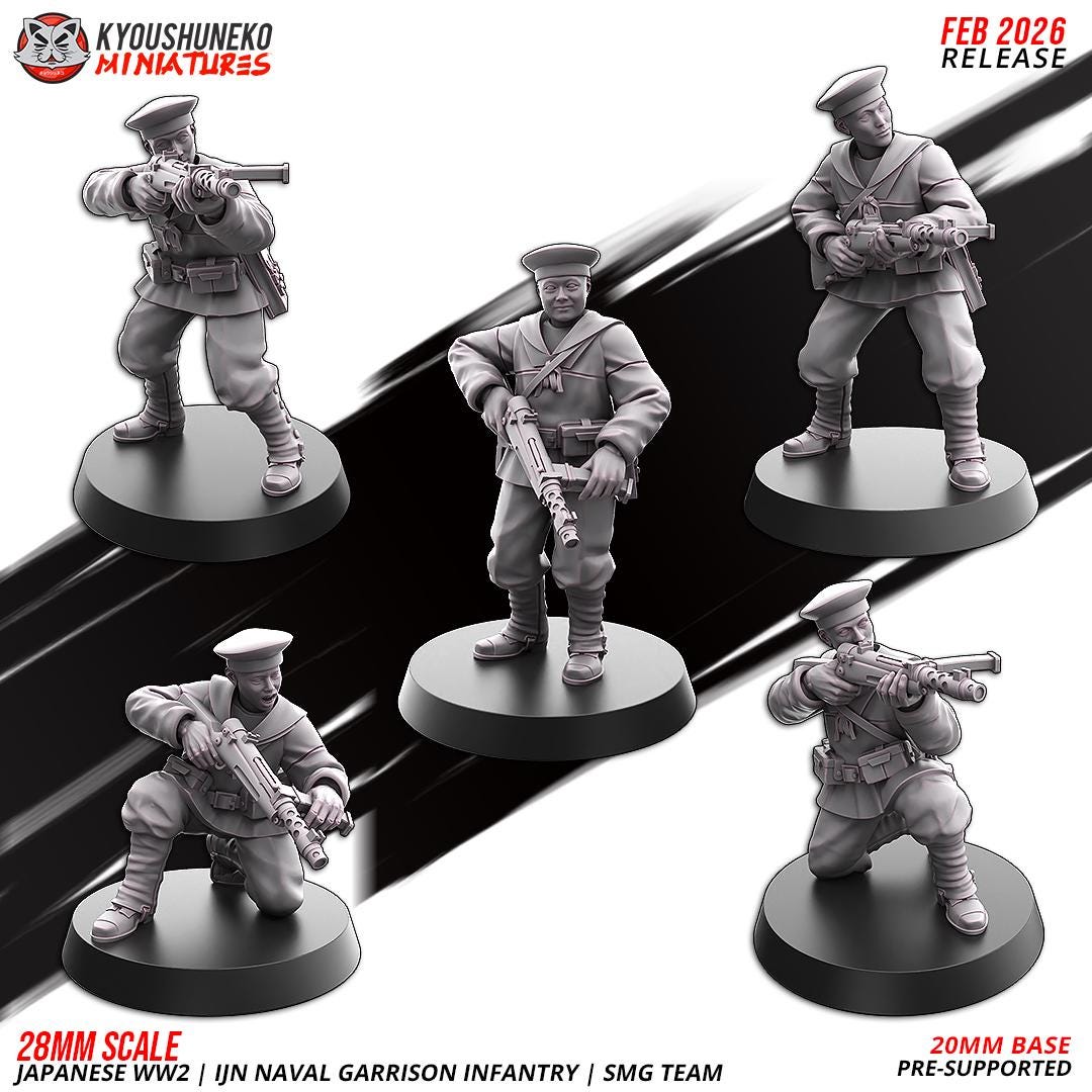 WWII Japanese Naval Garrison Infantry Squad SMGs (10 models) Various Scales Historical Wargaming (US tariffs are pre-paid by us)