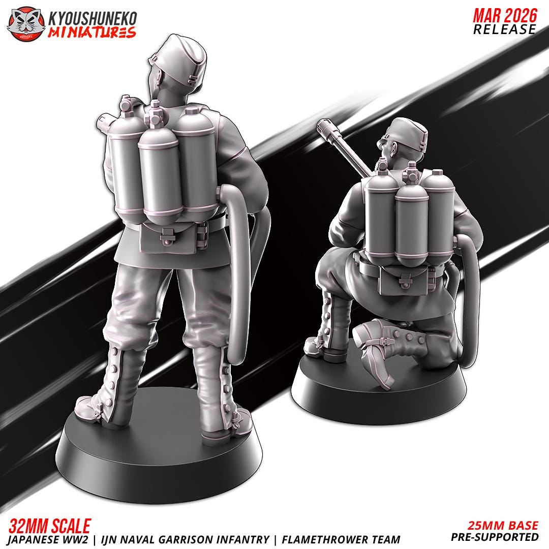 WWII Japanese Navy Garrison Flamethrower Team (2 Models) Various Scales Historical Wargaming (US tariffs are pre-paid by us)