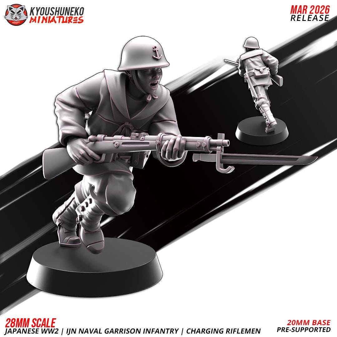 WWII Japanese Naval Garrison Charging Riflemen Squad (10 models) Various Scales Historical Wargaming (US tariffs are pre-paid by us)