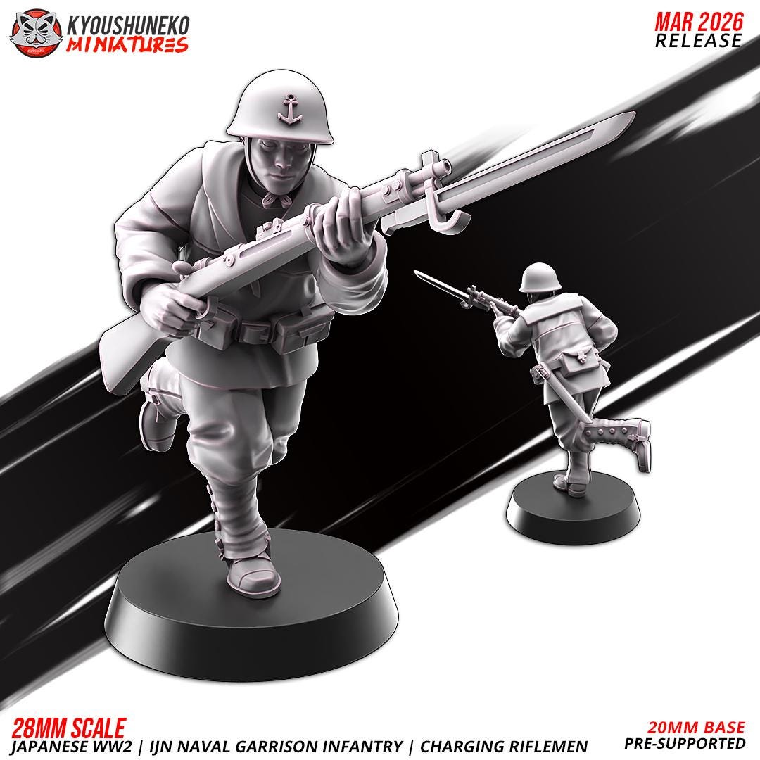 WWII Japanese Naval Garrison Charging Riflemen Squad (10 models) Various Scales Historical Wargaming (US tariffs are pre-paid by us)