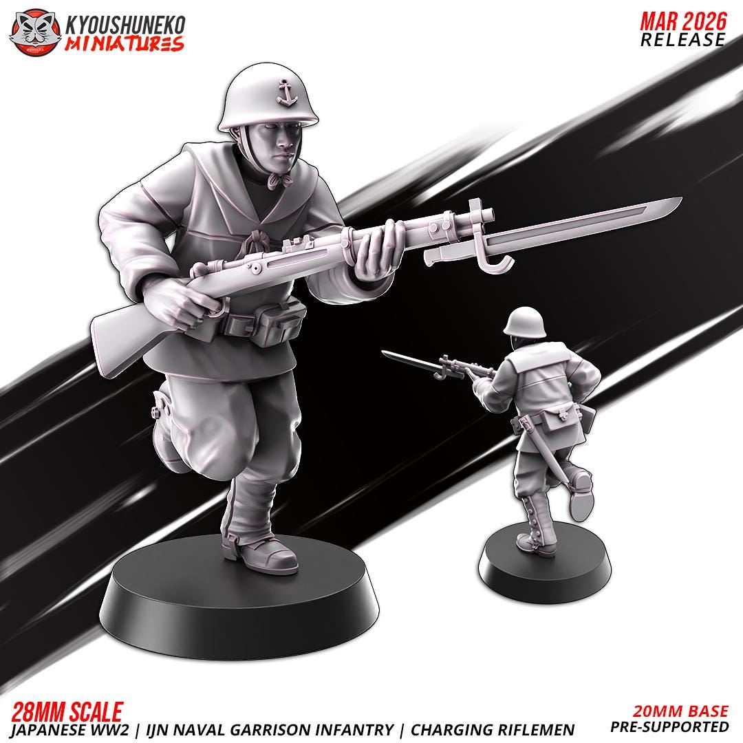 WWII Japanese Naval Garrison Charging Riflemen Squad (10 models) Various Scales Historical Wargaming (US tariffs are pre-paid by us)