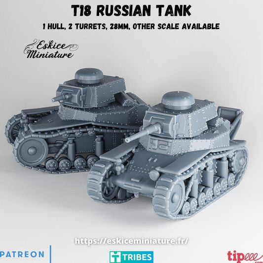 WWII Soviet T18 Light Tank (both turrets included) Various Scales Historical Wargaming (US tariffs are pre-paid by us)