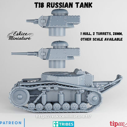 WWII Soviet T18 Light Tank (both turrets included) Various Scales Historical Wargaming (US tariffs are pre-paid by us)