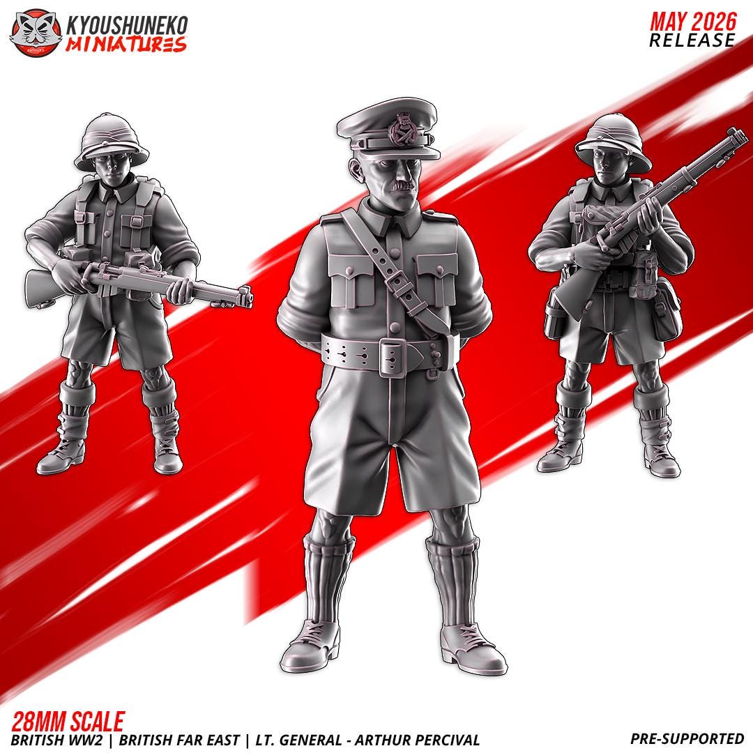 WWII British Far East Lt General Arthur Percival with Bodyguards (3 models) Various Scales