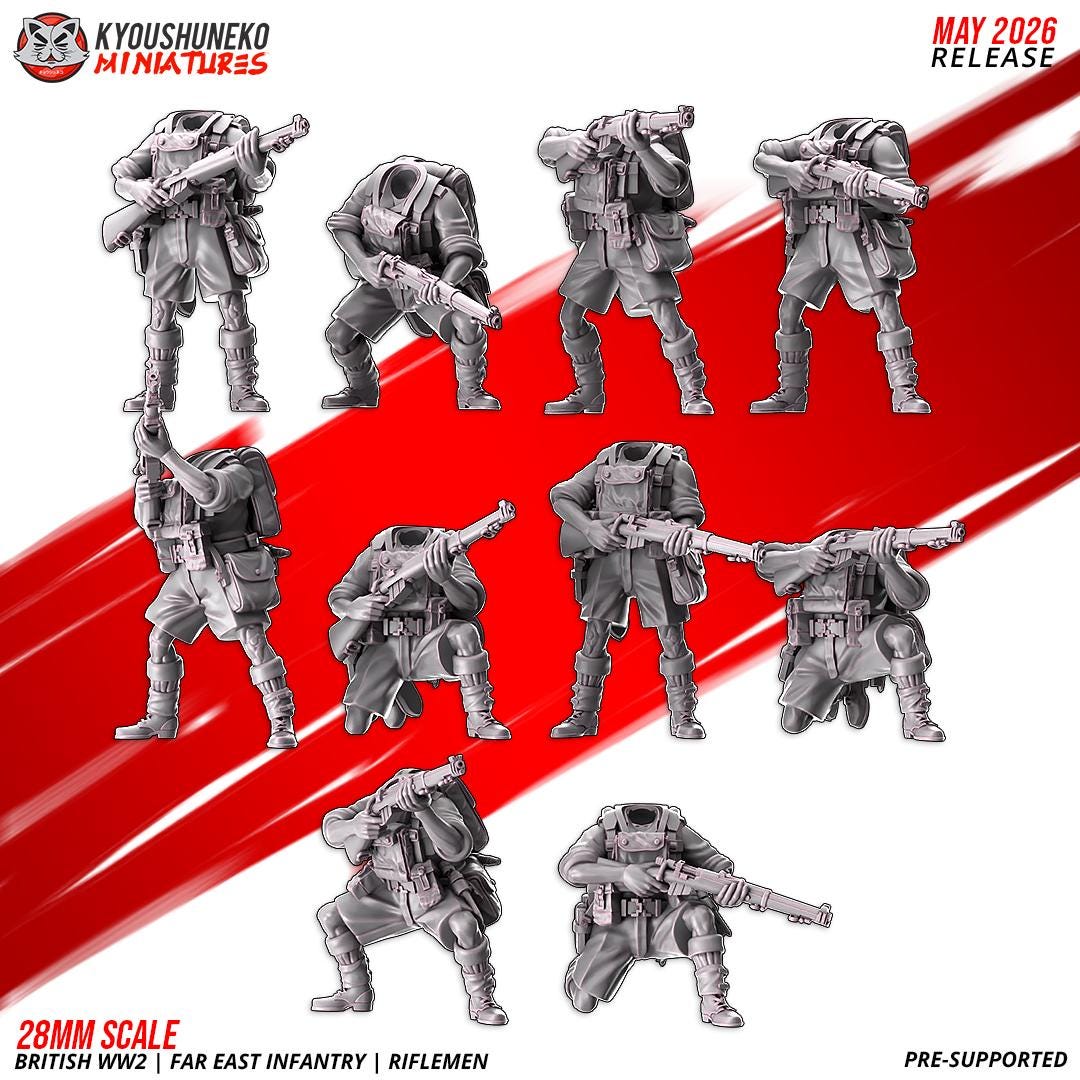 WWII British Far East Infantry Squad (10 models) Various Scales