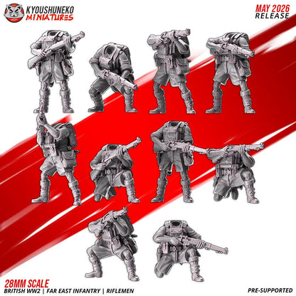 WWII British Far East Infantry Squad (10 models) Various Scales