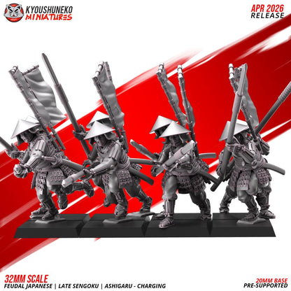 Feudal Japanese Late Sengoku Ashigaru Charging Unit (10 models) Various Scales