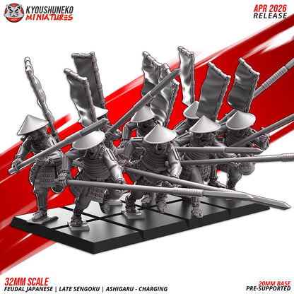 Feudal Japanese Late Sengoku Ashigaru Charging Unit (10 models) Various Scales