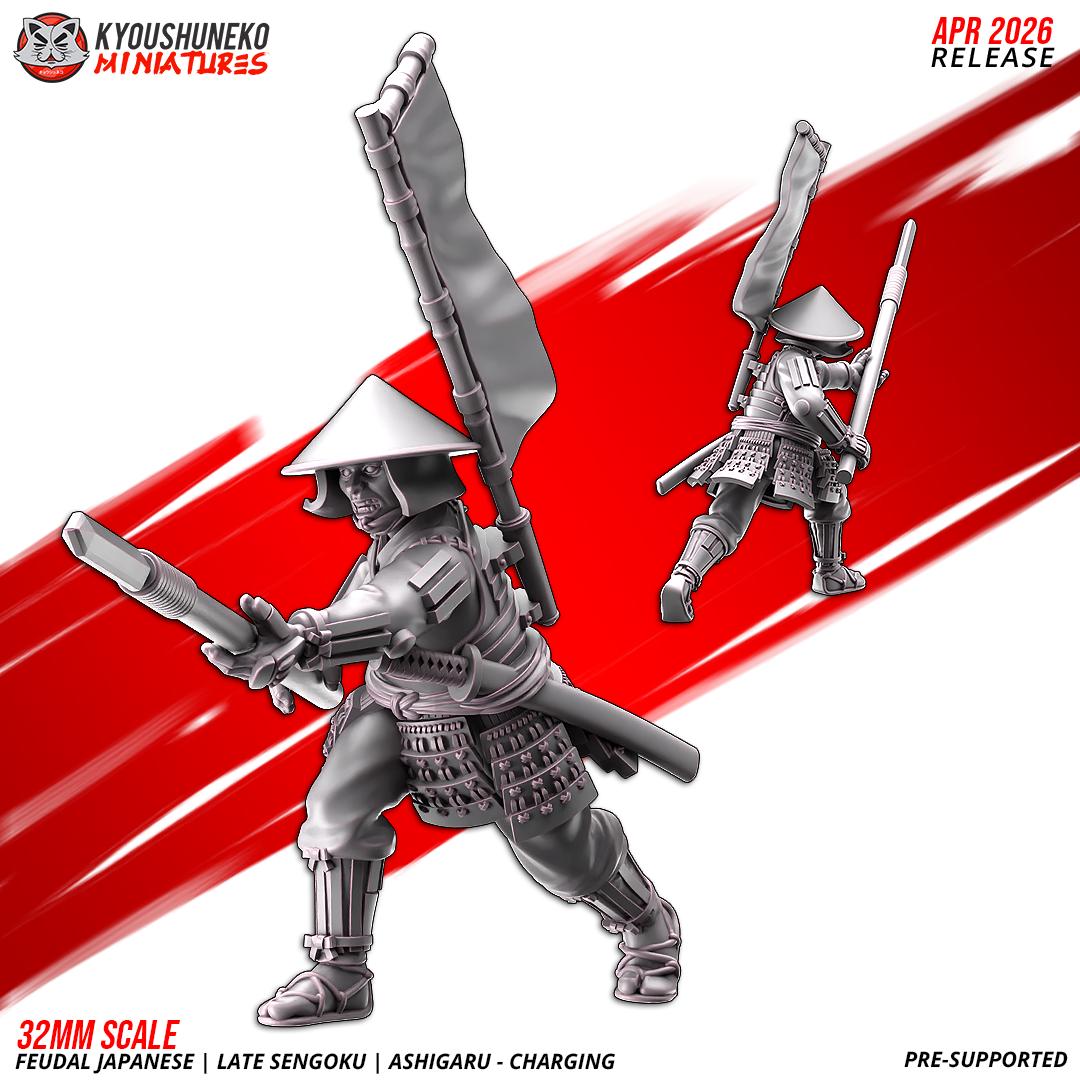Feudal Japanese Late Sengoku Ashigaru Charging Unit (10 models) Various Scales