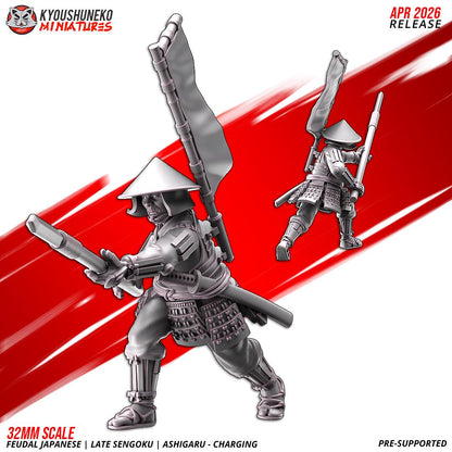 Feudal Japanese Late Sengoku Ashigaru Charging Unit (10 models) Various Scales