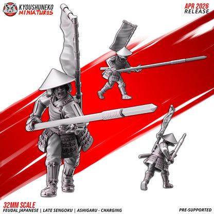 Feudal Japanese Late Sengoku Ashigaru Charging Unit (10 models) Various Scales