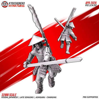 Feudal Japanese Late Sengoku Ashigaru Charging Unit (10 models) Various Scales