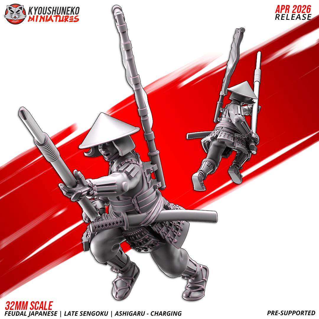 Feudal Japanese Late Sengoku Ashigaru Charging Unit (10 models) Various Scales