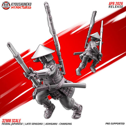 Feudal Japanese Late Sengoku Ashigaru Charging Unit (10 models) Various Scales