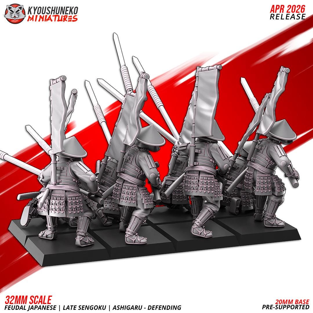 Feudal Japanese Late Sengoku Ashigaru Defending Unit (10 models) Various Scales