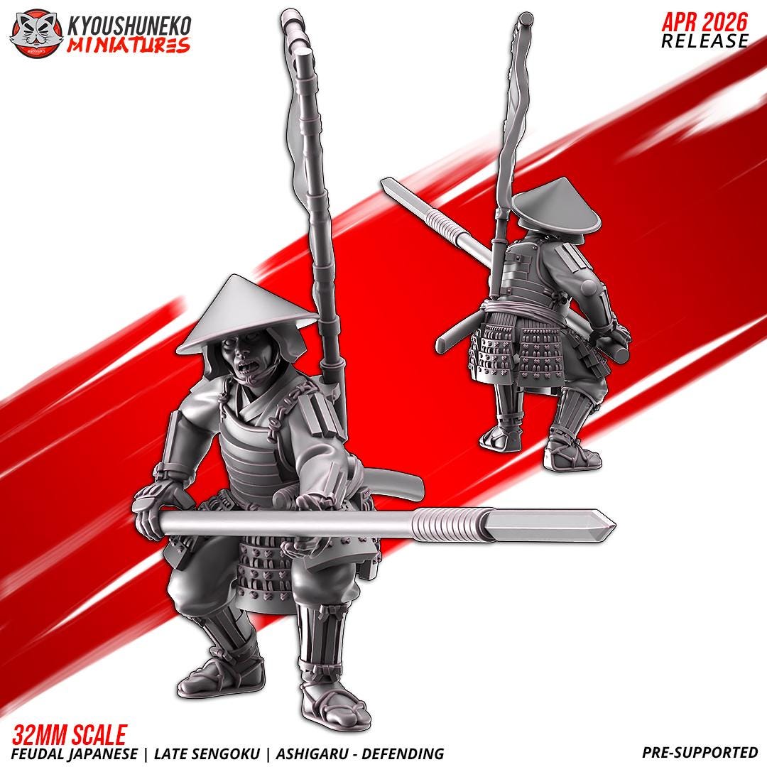 Feudal Japanese Late Sengoku Ashigaru Defending Unit (10 models) Various Scales