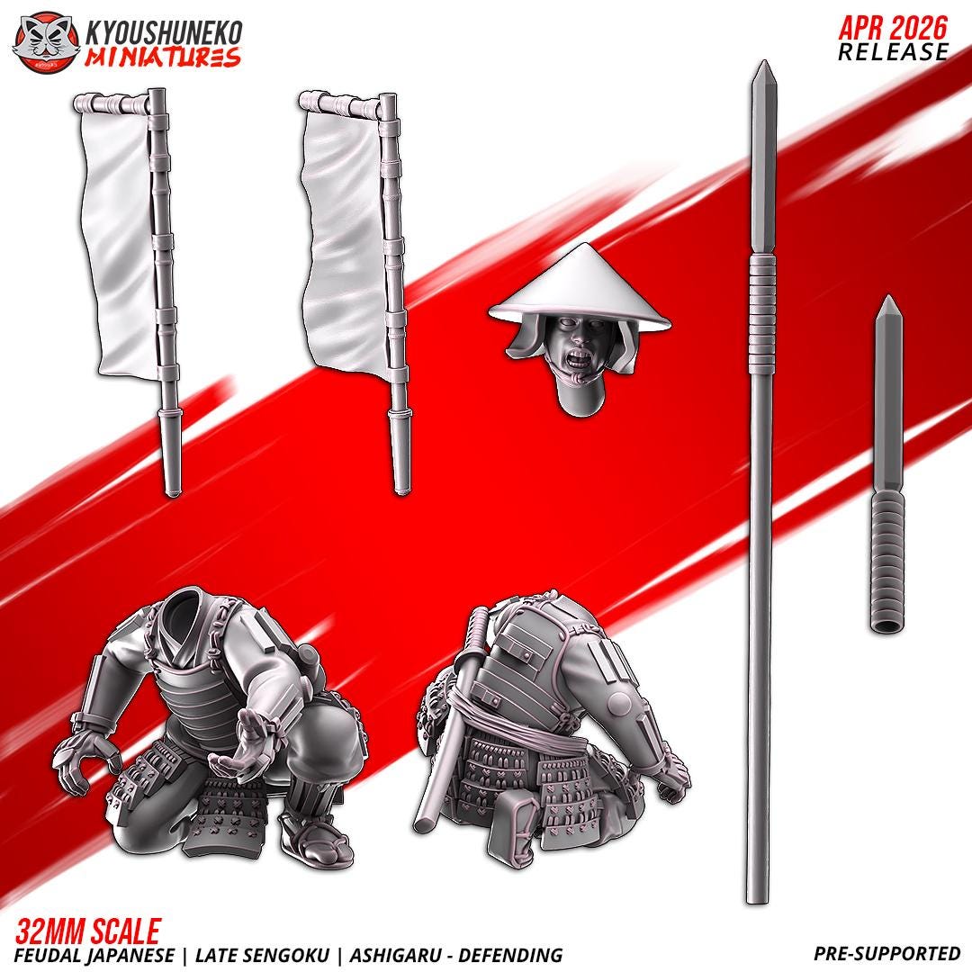 Feudal Japanese Late Sengoku Ashigaru Defending Unit (10 models) Various Scales