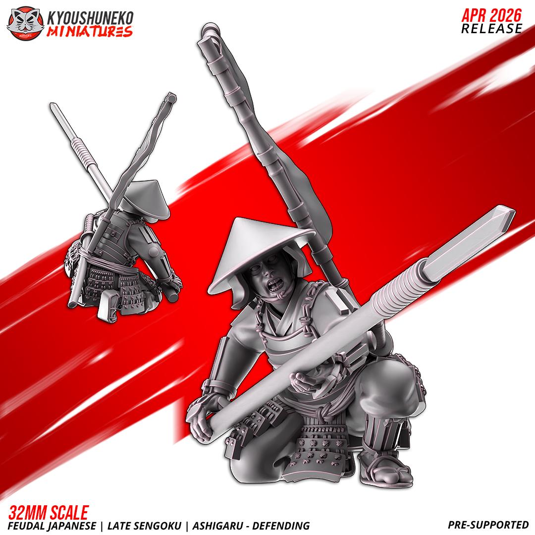 Feudal Japanese Late Sengoku Ashigaru Defending Unit (10 models) Various Scales