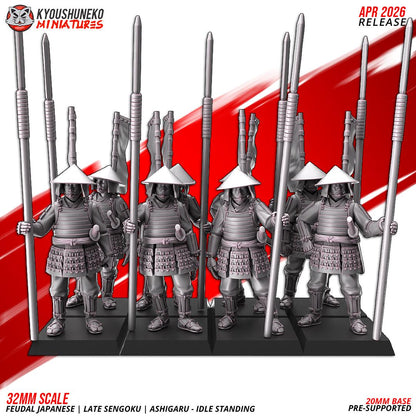 Feudal Japanese Late Sengoku Ashigaru Standing Unit (10 models) Various Scales