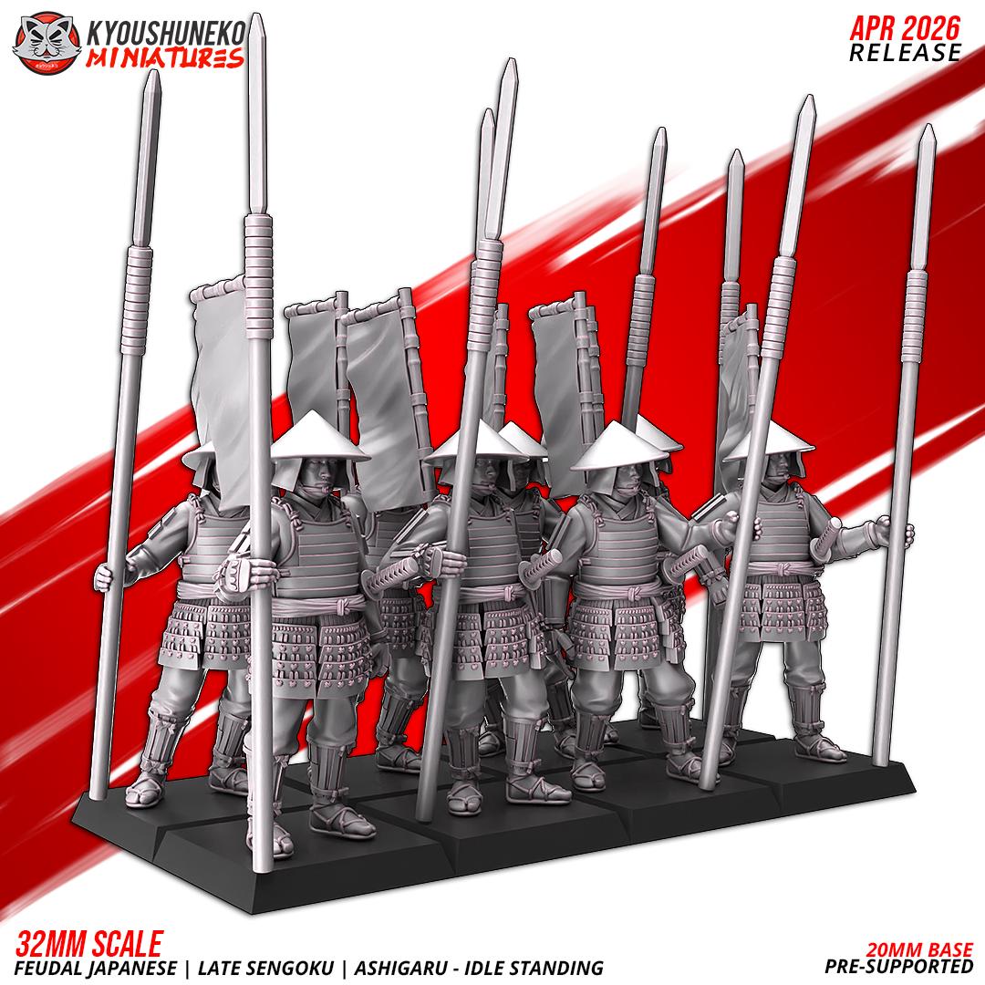 Feudal Japanese Late Sengoku Ashigaru Standing Unit (10 models) Various Scales