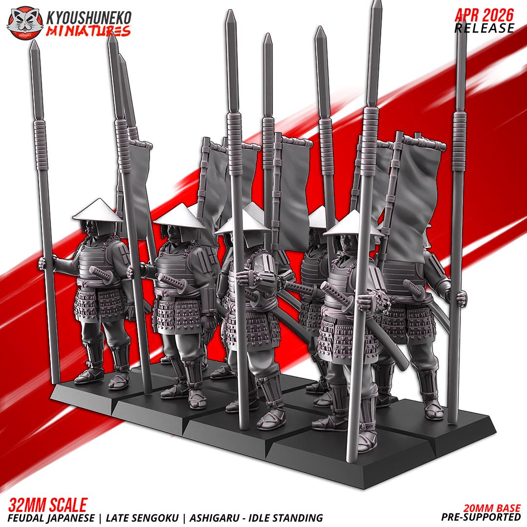 Feudal Japanese Late Sengoku Ashigaru Standing Unit (10 models) Various Scales