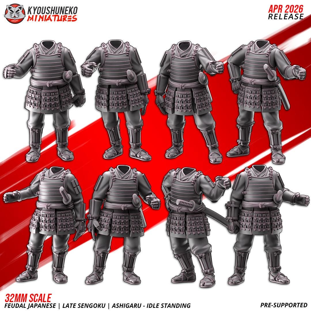 Feudal Japanese Late Sengoku Ashigaru Standing Unit (10 models) Various Scales