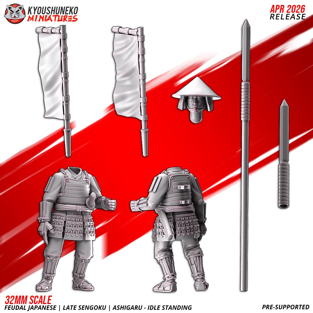 Feudal Japanese Late Sengoku Ashigaru Standing Unit (10 models) Various Scales