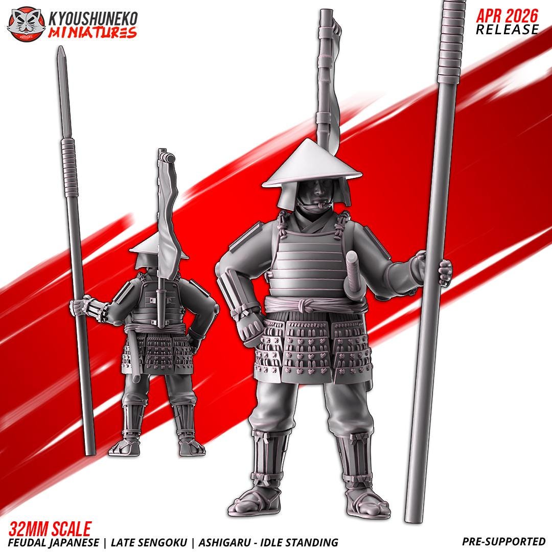 Feudal Japanese Late Sengoku Ashigaru Standing Unit (10 models) Various Scales