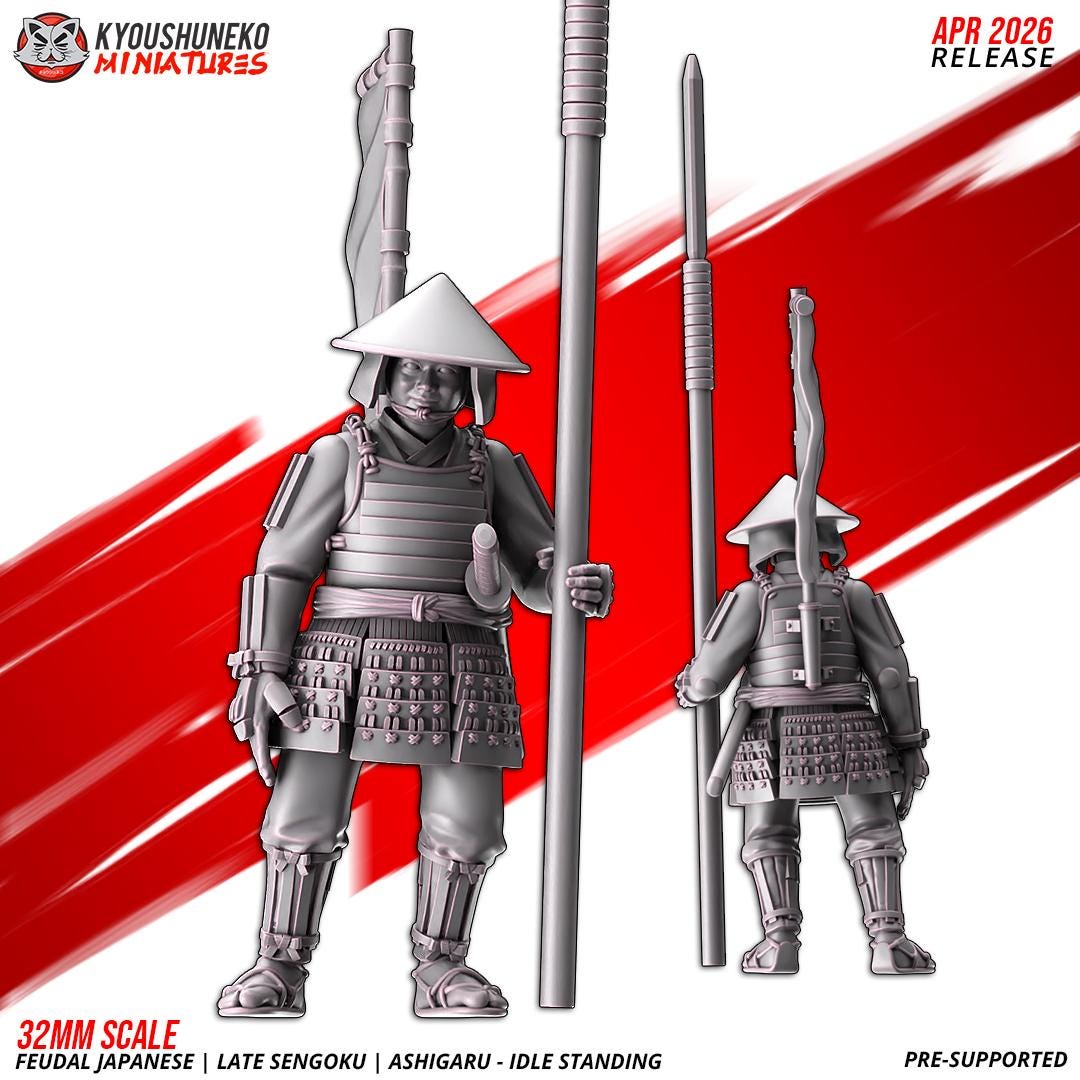 Feudal Japanese Late Sengoku Ashigaru Standing Unit (10 models) Various Scales