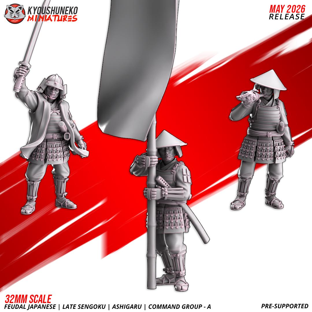 Feudal Japanese Late Sengoku Ashigaru Command Group (3 models) Various Scales
