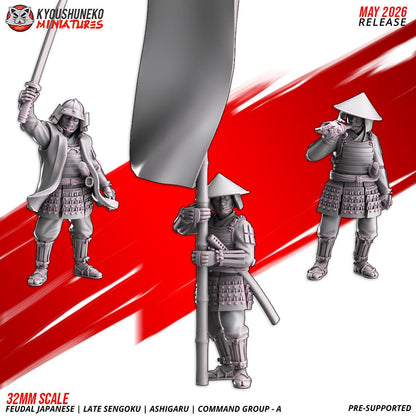 Feudal Japanese Late Sengoku Ashigaru Command Group (3 models) Various Scales