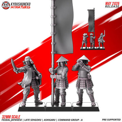Feudal Japanese Late Sengoku Ashigaru Command Group (3 models) Various Scales