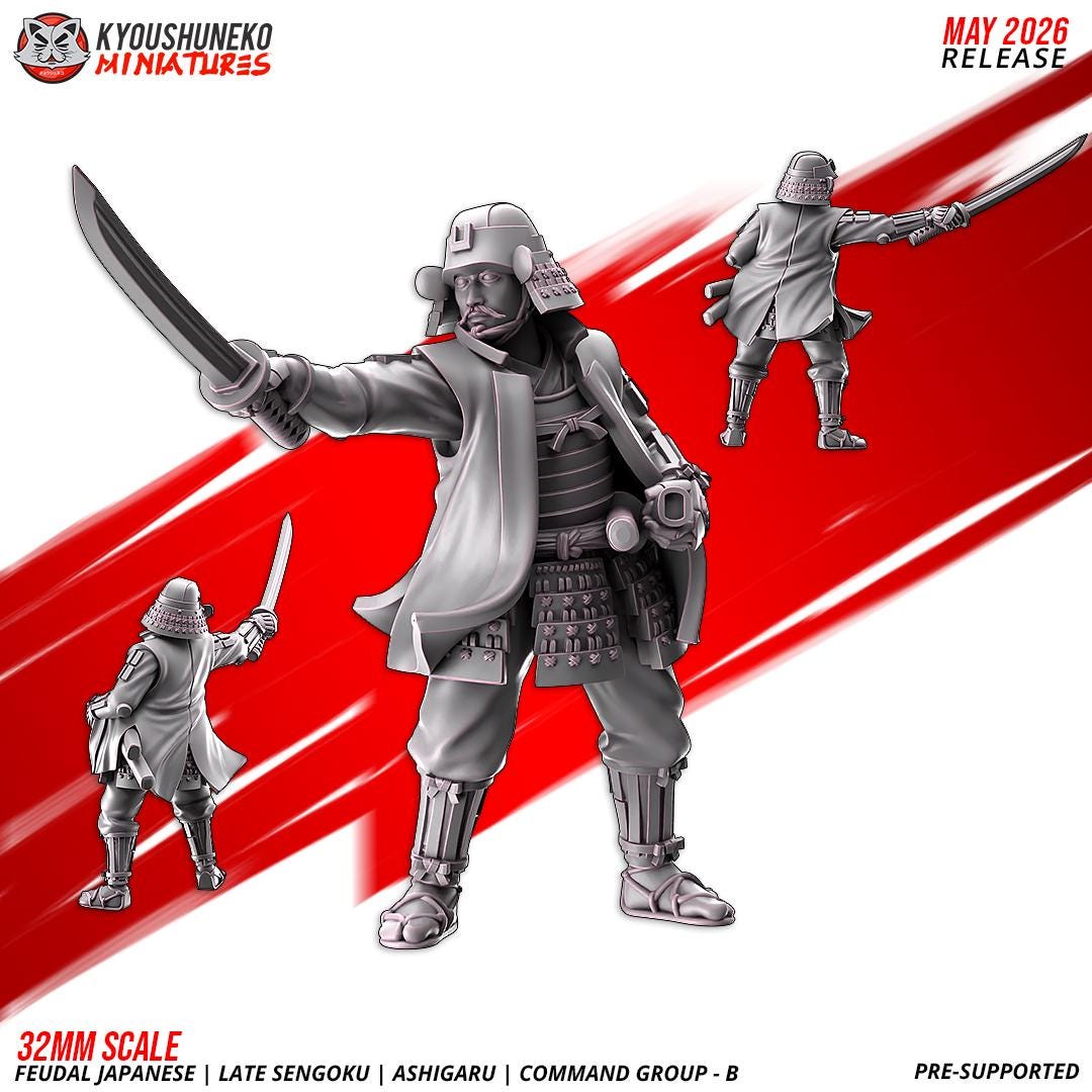 Feudal Japanese Late Sengoku Ashigaru Command Group (3 models) Various Scales