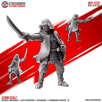 Feudal Japanese Late Sengoku Ashigaru Command Group (3 models) Various Scales