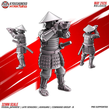 Feudal Japanese Late Sengoku Ashigaru Command Group (3 models) Various Scales