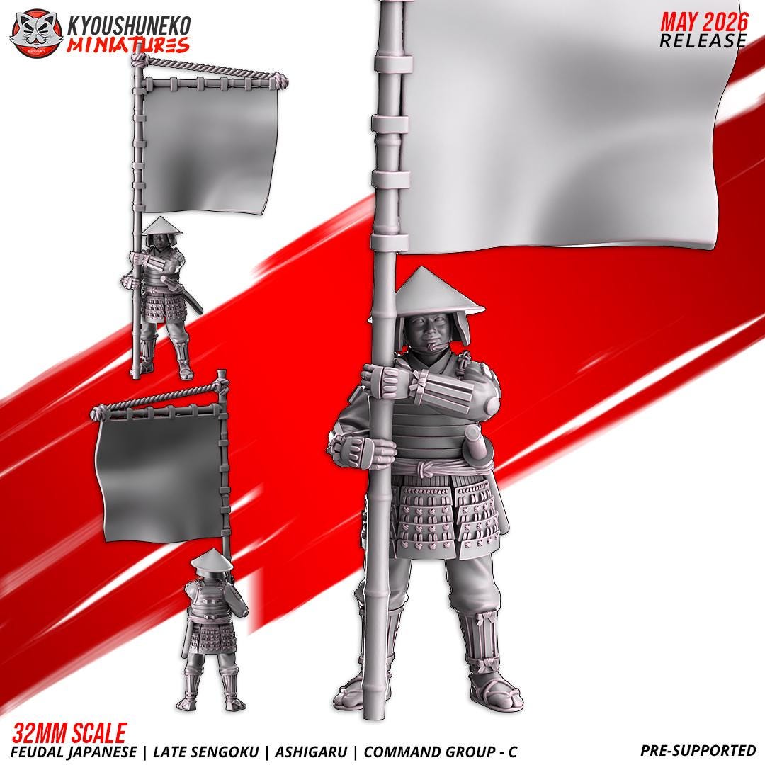 Feudal Japanese Late Sengoku Ashigaru Command Group (3 models) Various Scales