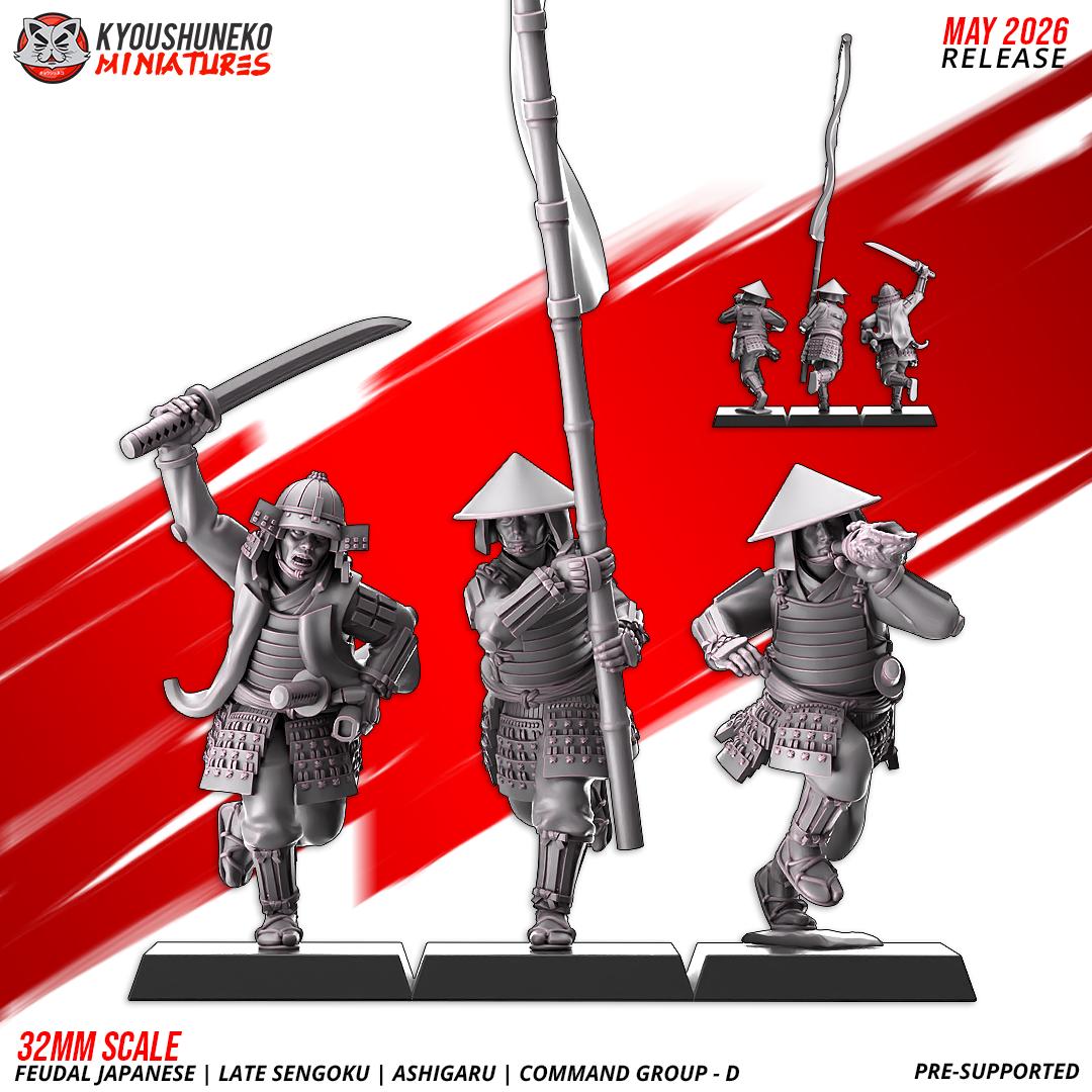 Feudal Japanese Late Sengoku Ashigaru Command Group (3 models) Various Scales