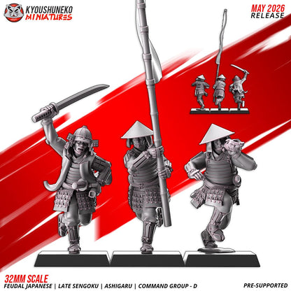 Feudal Japanese Late Sengoku Ashigaru Command Group (3 models) Various Scales