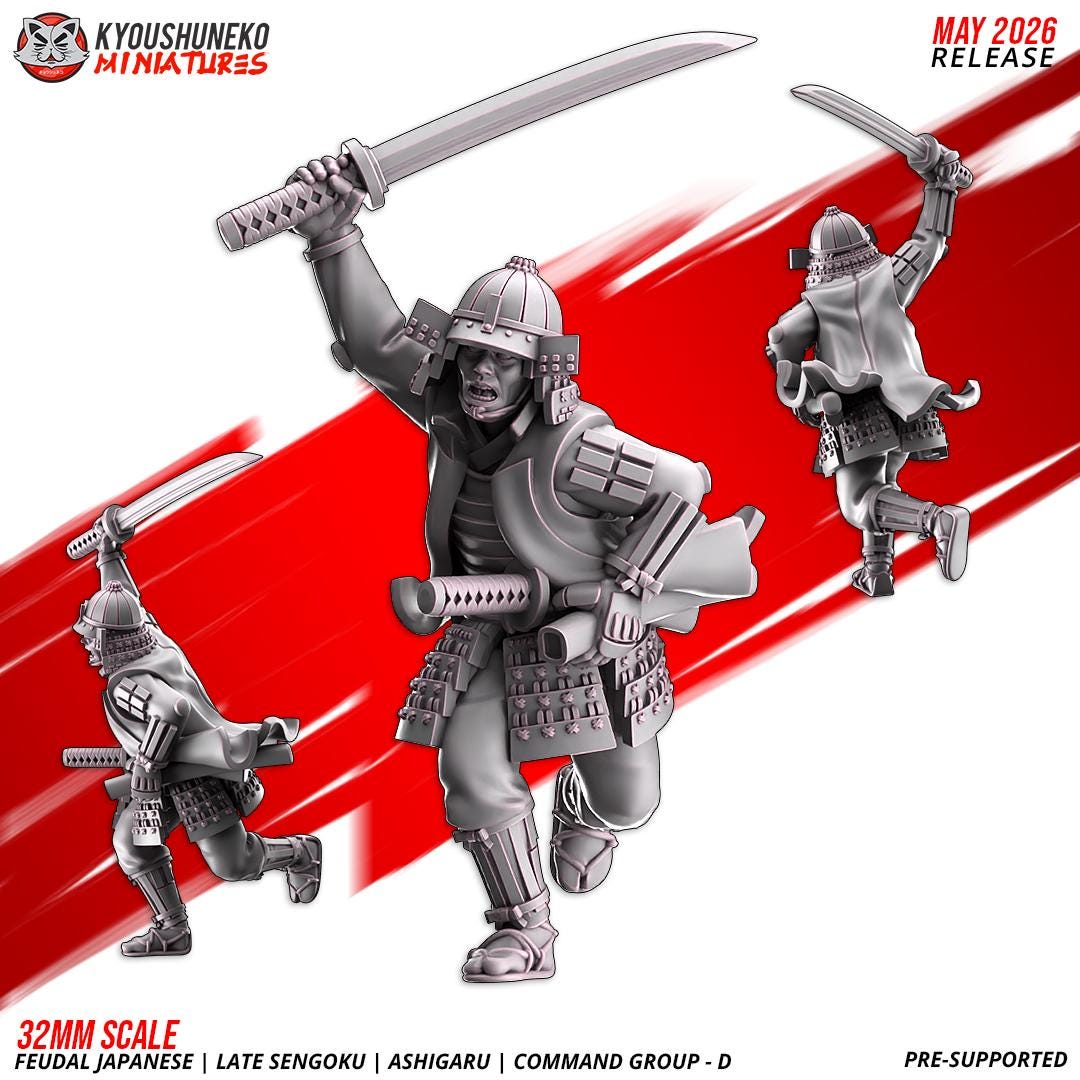 Feudal Japanese Late Sengoku Ashigaru Command Group (3 models) Various Scales