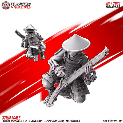 Feudal Japanese Late Sengoku Teppo Ashigaru Musketmen Unit (10 models) Various Scales