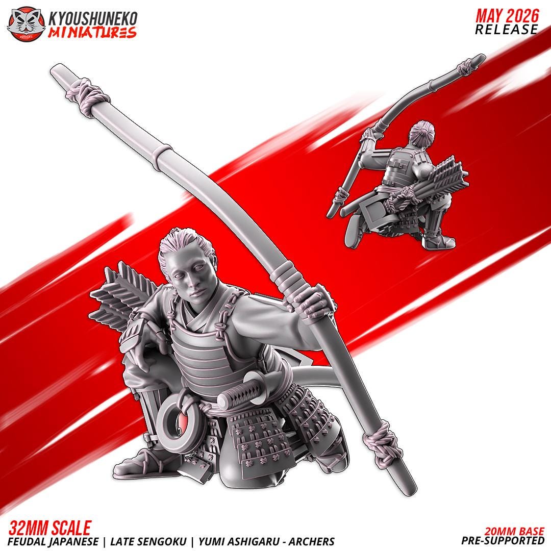 Feudal Japanese Late Sengoku Teppo Ashigaru Archer Unit (10 models) Various Scales