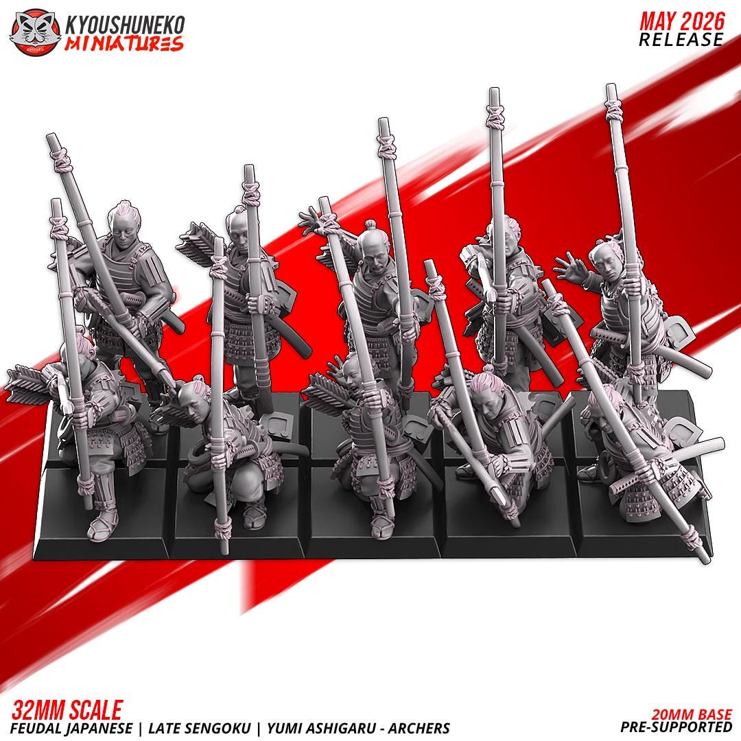 Feudal Japanese Late Sengoku Teppo Ashigaru Archer Unit (10 models) Various Scales