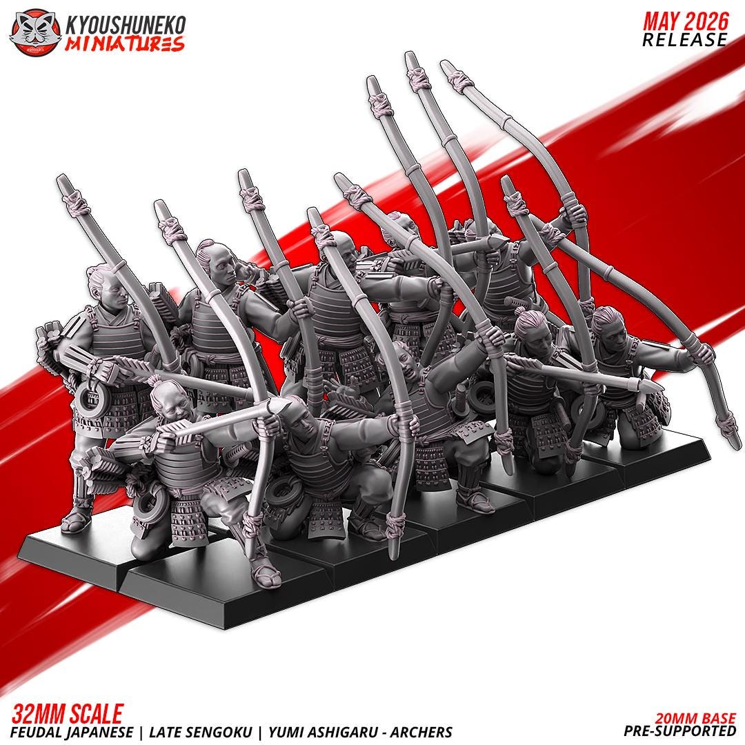 Feudal Japanese Late Sengoku Teppo Ashigaru Archer Unit (10 models) Various Scales