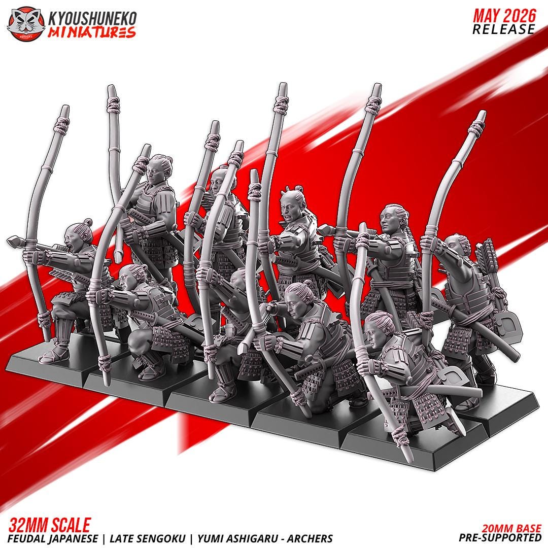 Feudal Japanese Late Sengoku Teppo Ashigaru Archer Unit (10 models) Various Scales
