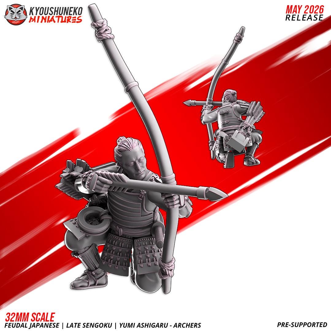 Feudal Japanese Late Sengoku Teppo Ashigaru Archer Unit (10 models) Various Scales