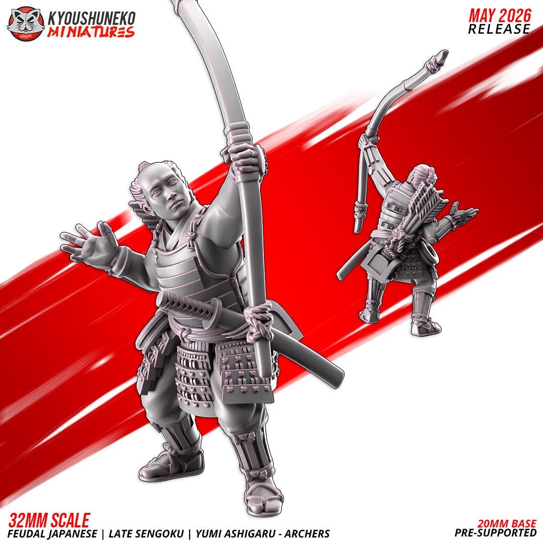 Feudal Japanese Late Sengoku Teppo Ashigaru Archer Unit (10 models) Various Scales