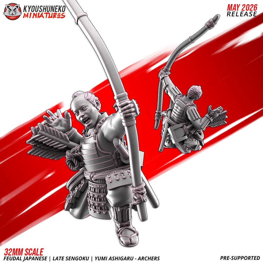 Feudal Japanese Late Sengoku Teppo Ashigaru Archer Unit (10 models) Various Scales